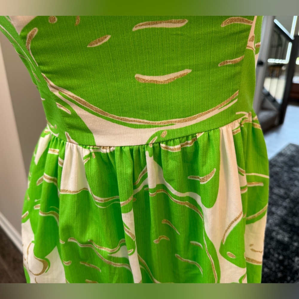 Lilly Pulitzer 🌱Dress Sz 2 Lottie Resort White Green Leaf Gold glitter ✨ - Picture 5 of 15
